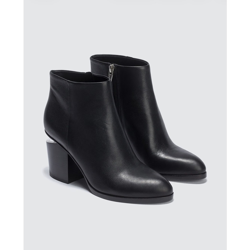 Alexander Wang Gabi Leather Rhodium Cutout Block Heel Ankle Boots Black 39 US9